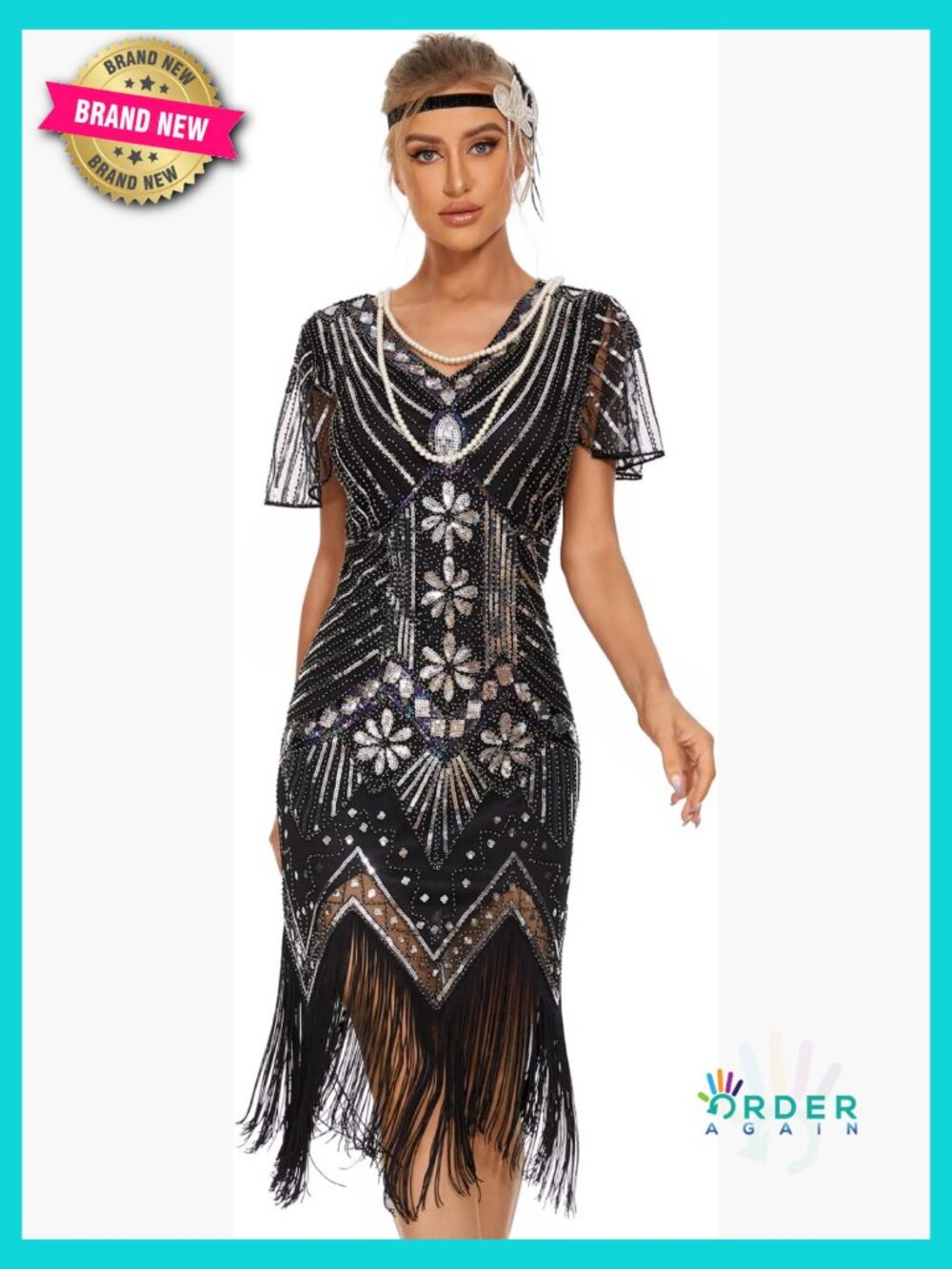 Sequin Flapper Dress V-Neck Tassel Hem Great Gatsby Party Fringe